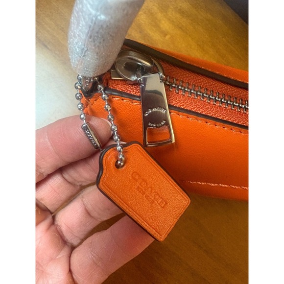 NWT Coach Nolita 19 Orange Leather Wristlet Handbag Signature C Silver Hardware - Picture 4 of 7
